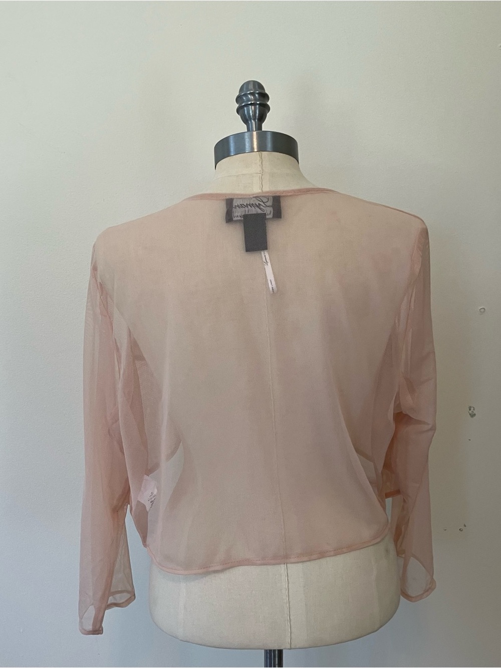 Women’s Sheer Mesh Pink Shrug Bolero Sz. M Balletcore Crop Waterfall Longsleeve - Picture 8 of 8